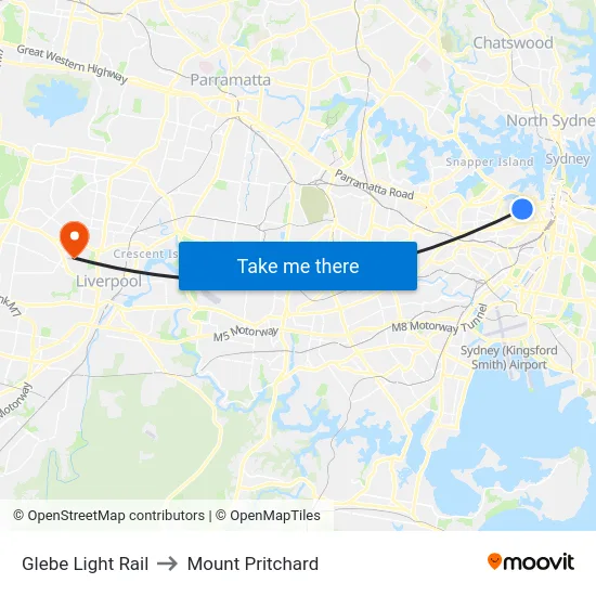 Glebe Light Rail to Mount Pritchard map