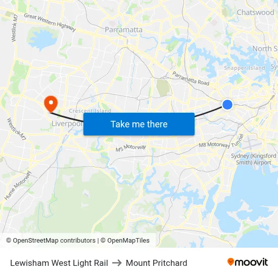 Lewisham West Light Rail to Mount Pritchard map