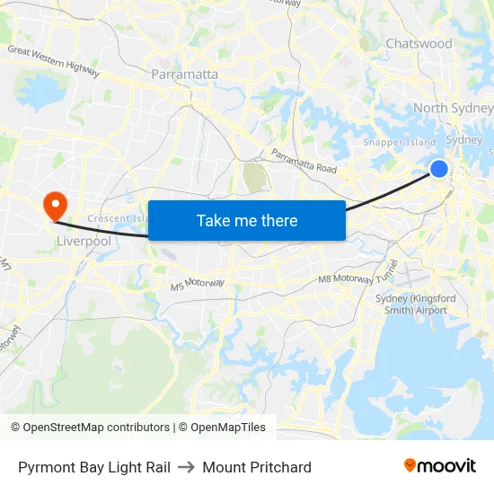Pyrmont Bay Light Rail to Mount Pritchard map