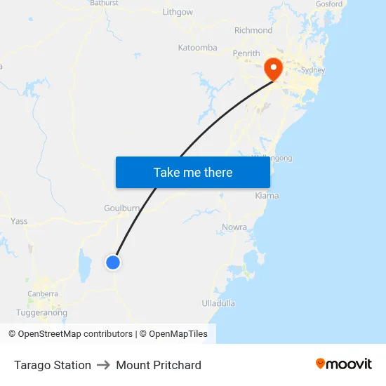 Tarago Station to Mount Pritchard map