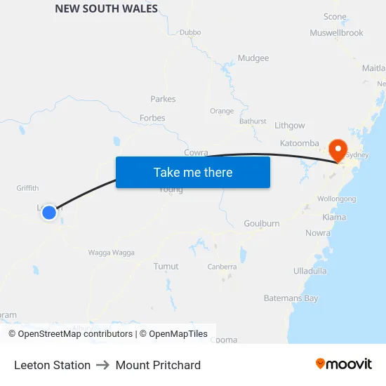 Leeton Station to Mount Pritchard map