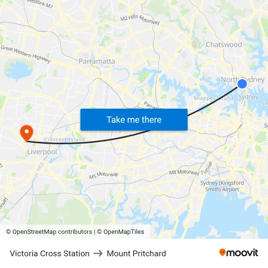 Victoria Cross Station to Mount Pritchard map