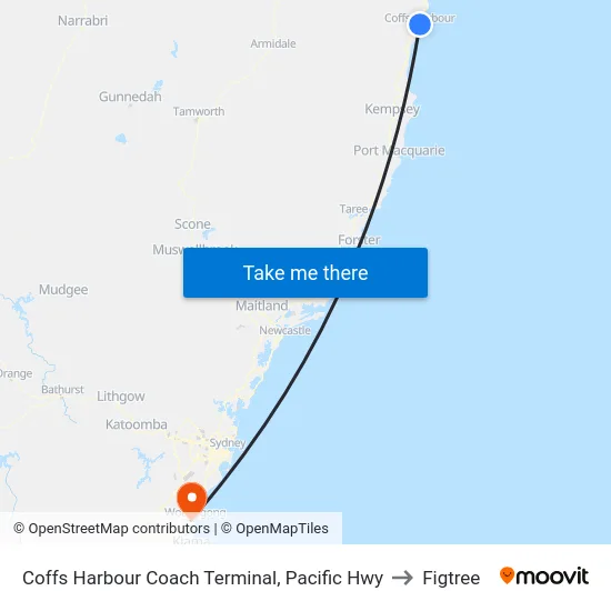 Coffs Harbour Coach Terminal, Pacific Hwy to Figtree map