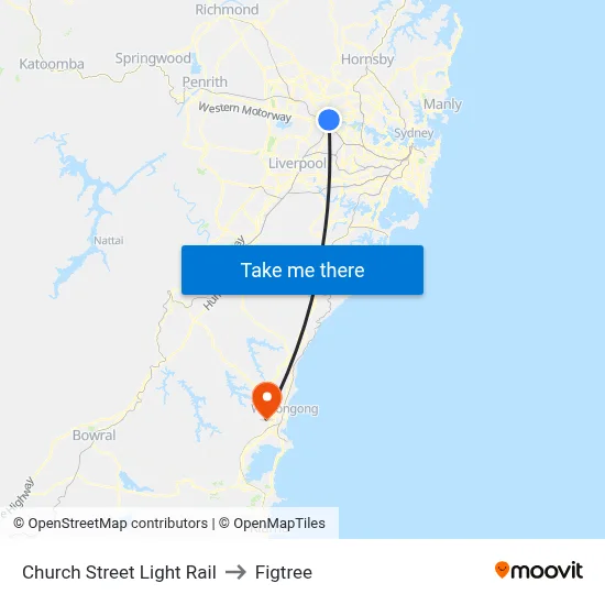 Church Street Light Rail to Figtree map