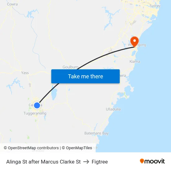 Alinga St after Marcus Clarke St to Figtree map