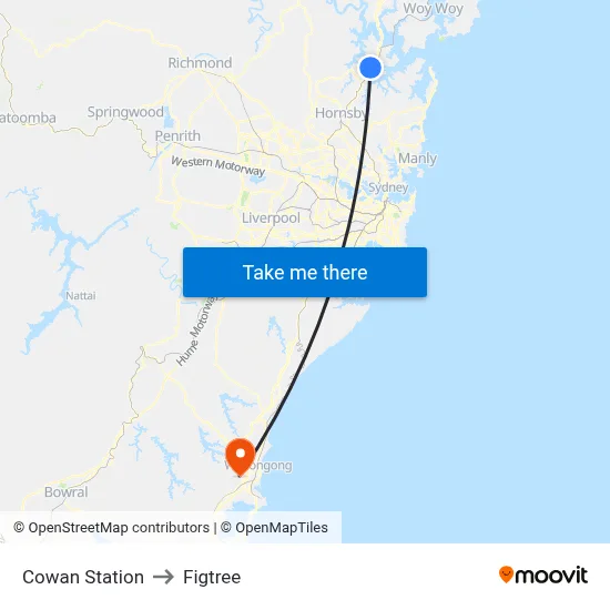 Cowan Station to Figtree map