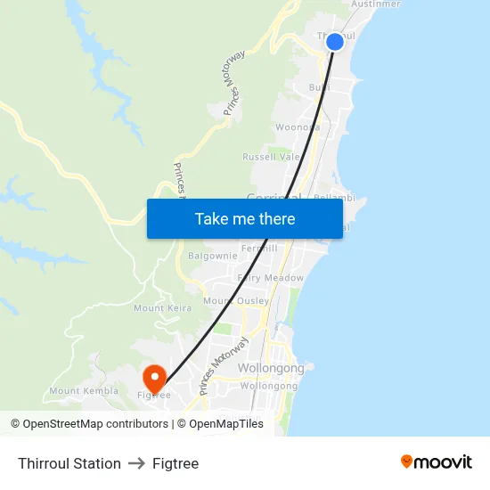 Thirroul Station to Figtree map