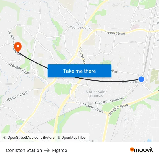 Coniston Station to Figtree map