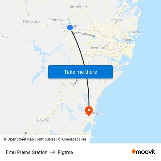 Emu Plains Station to Figtree map