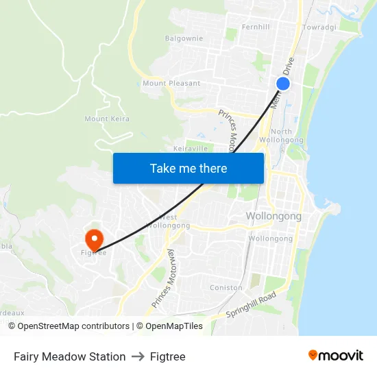 Fairy Meadow Station to Figtree map