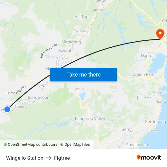 Wingello Station to Figtree map