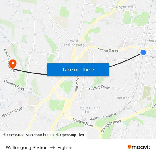 Wollongong Station to Figtree map