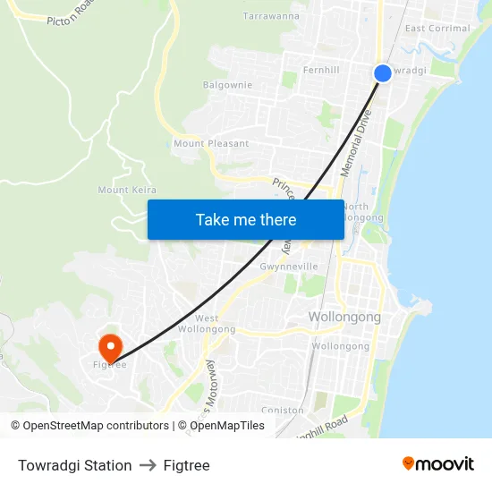 Towradgi Station to Figtree map