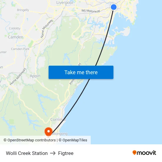 Wolli Creek Station to Figtree map