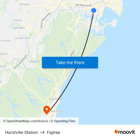 Hurstville Station to Figtree map