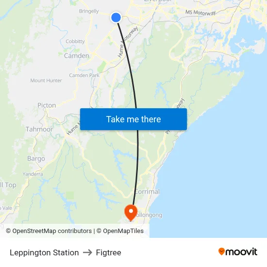 Leppington Station to Figtree map