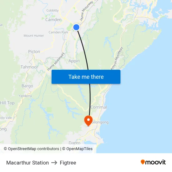 Macarthur Station to Figtree map