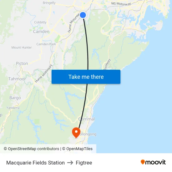 Macquarie Fields Station to Figtree map