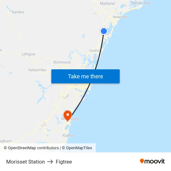 Morisset Station to Figtree map
