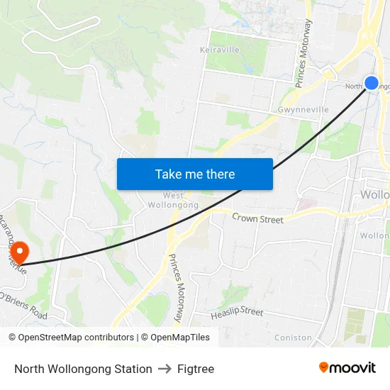 North Wollongong Station to Figtree map