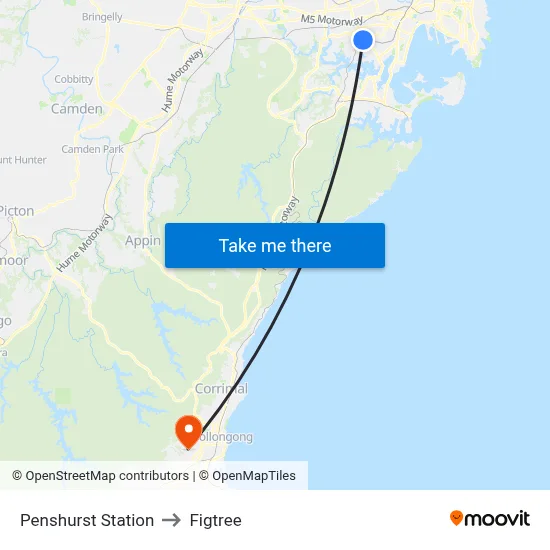 Penshurst Station to Figtree map