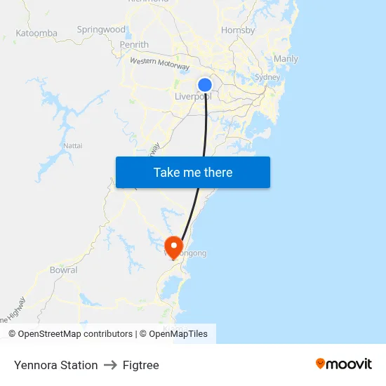 Yennora Station to Figtree map