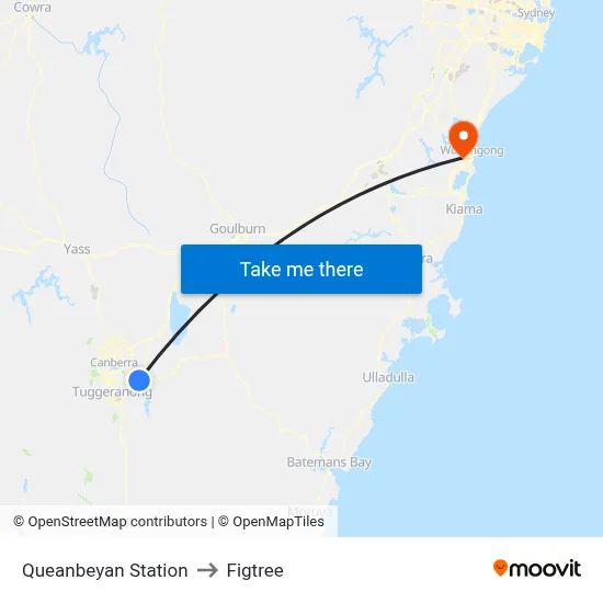 Queanbeyan Station to Figtree map
