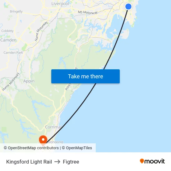 Kingsford Light Rail to Figtree map