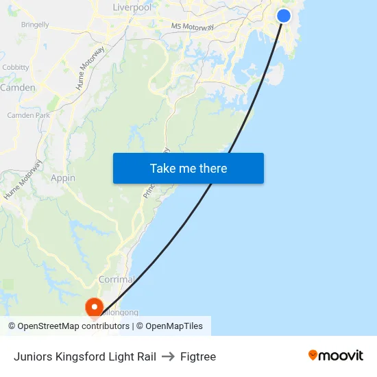 Juniors Kingsford Light Rail to Figtree map