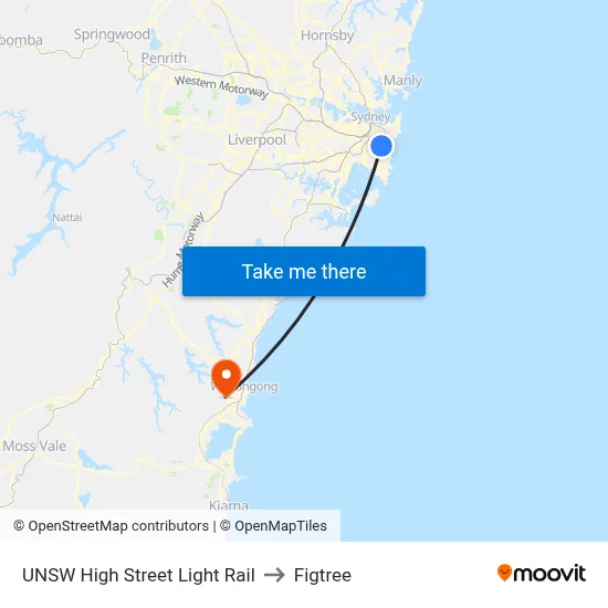 UNSW High Street Light Rail to Figtree map
