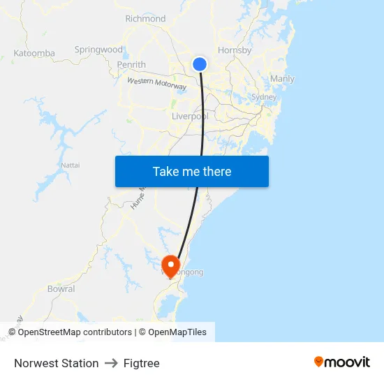 Norwest Station to Figtree map