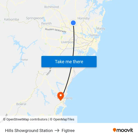Hills Showground Station to Figtree map