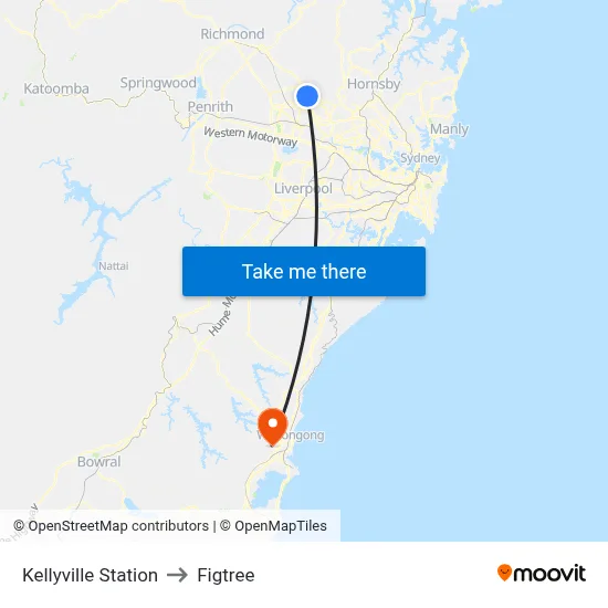 Kellyville Station to Figtree map