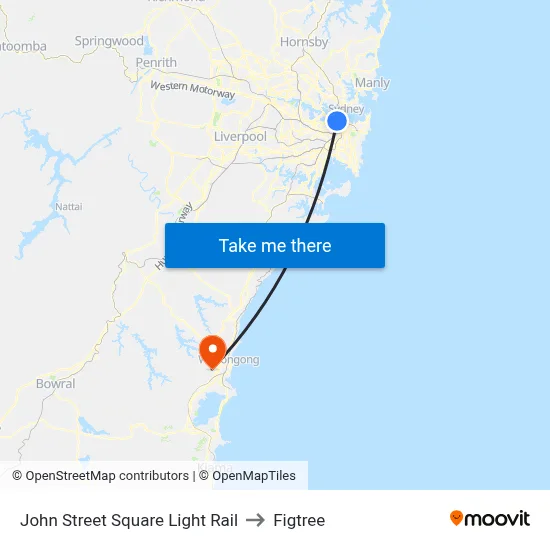 John Street Square Light Rail to Figtree map