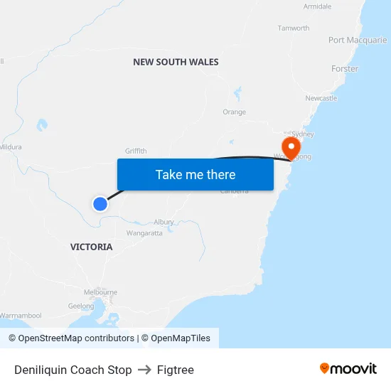 Deniliquin Coach Stop to Figtree map