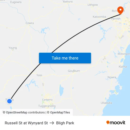 Russell St at Wynyard St to Bligh Park map