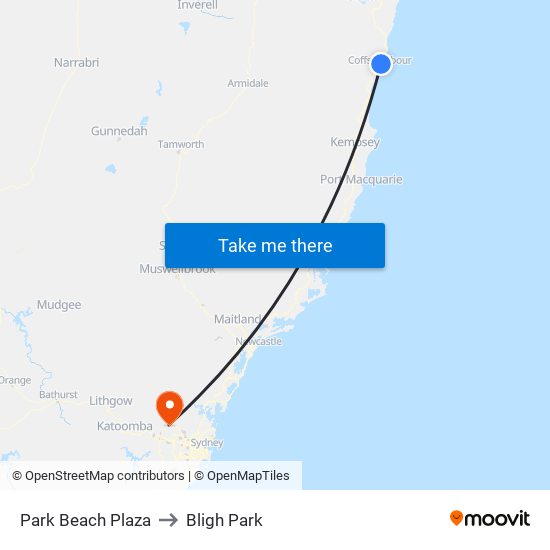 Park Beach Plaza to Bligh Park map
