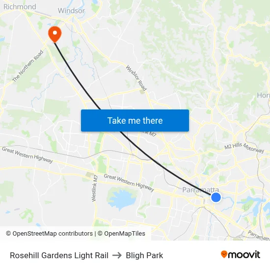 Rosehill Gardens Light Rail to Bligh Park map