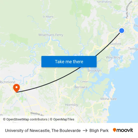 University of Newcastle, The Boulevarde to Bligh Park map