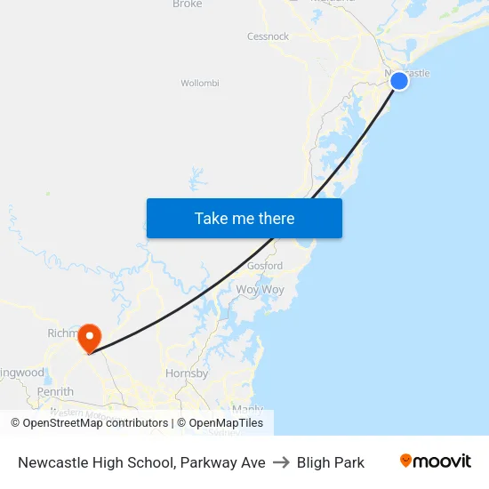 Newcastle High School, Parkway Ave to Bligh Park map