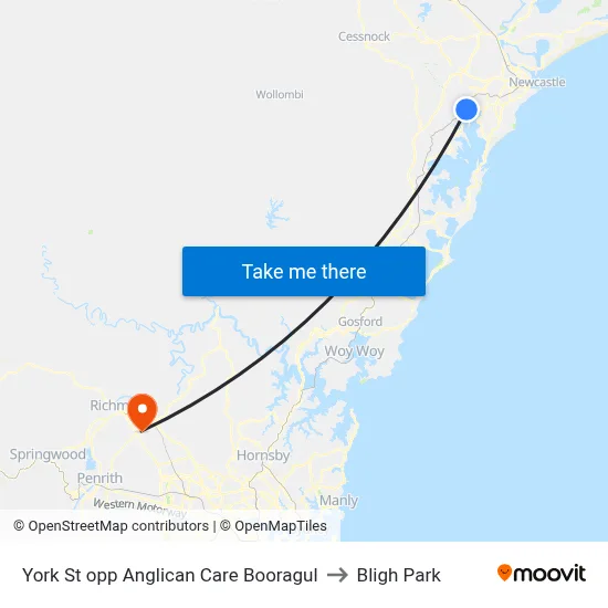 York St opp Anglican Care Booragul to Bligh Park map