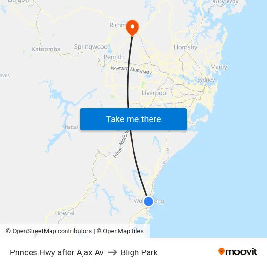 Princes Hwy after Ajax Av to Bligh Park map