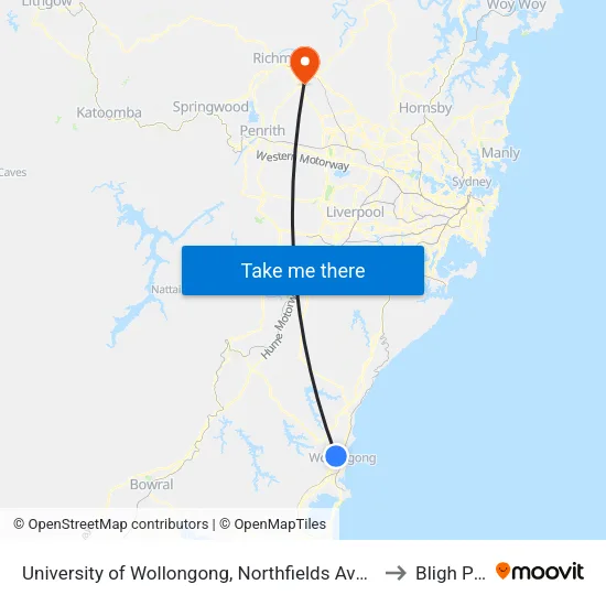 University Of Wollongong, Northfields Av, Stand A to Bligh Park map