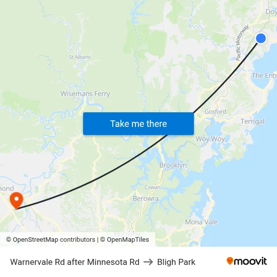 Warnervale Rd after Minnesota Rd to Bligh Park map