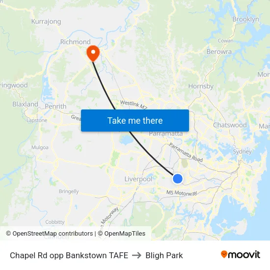 Chapel Rd opp Bankstown TAFE to Bligh Park map