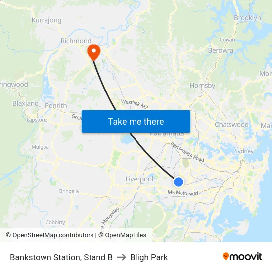 Bankstown Station, Stand B to Bligh Park map