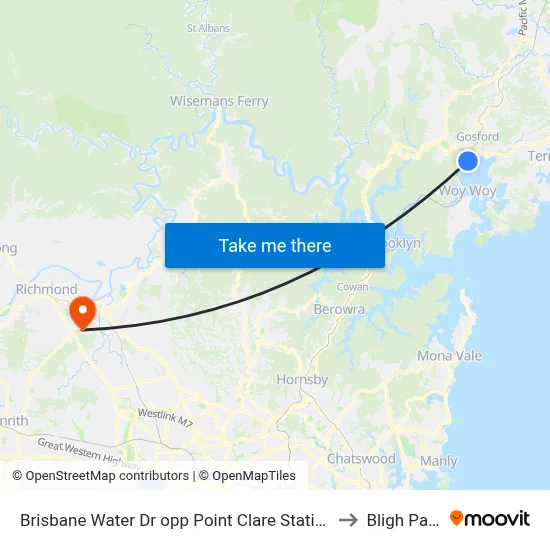 Brisbane Water Dr opp Point Clare Station to Bligh Park map