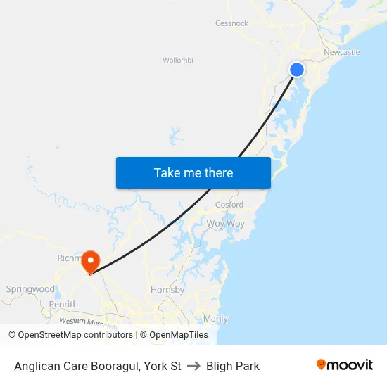 Anglican Care Booragul, York St to Bligh Park map