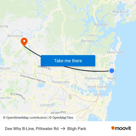 Dee Why B-Line, Pittwater Rd to Bligh Park map