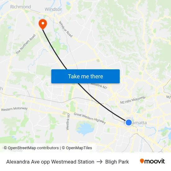 Alexandra Ave opp Westmead Station to Bligh Park map